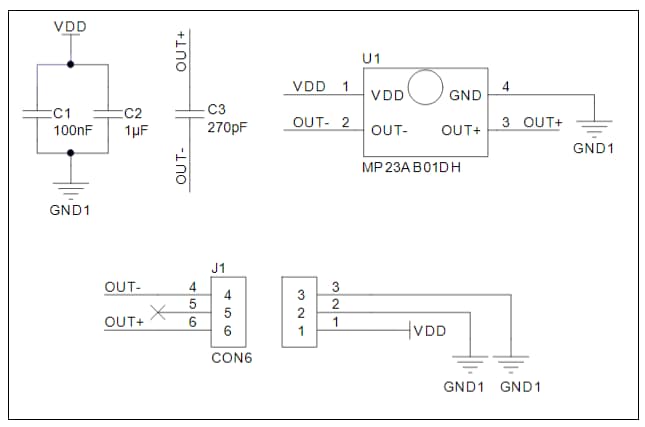 Application Circuit Diagram - STMicroelectronics STEVAL-MKI139V5 Microphone Coupon Board
